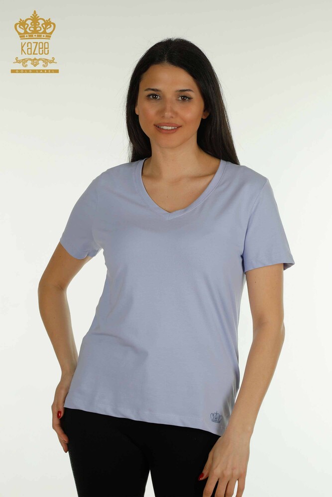 Wholesale Women's Blouse Short Sleeve Lilac - 79561 | KAZEE - 1