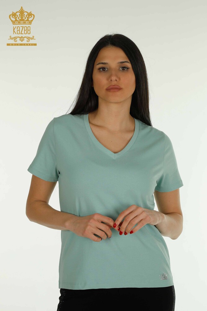 Wholesale Women's Blouse Short Sleeve Mint - 79561 | KAZEE - 1