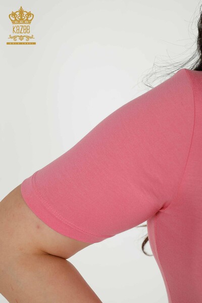 Wholesale Women's Blouse - Short Sleeve - Pink - 79264 | KAZEE - 4