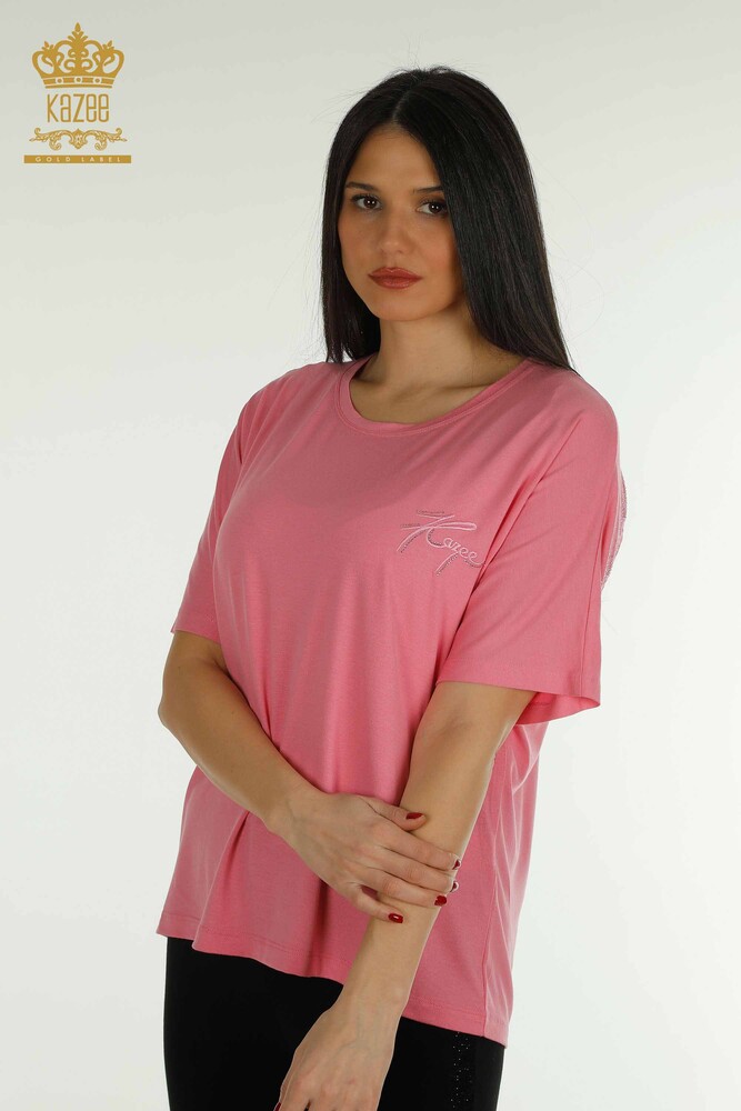 Wholesale Women's Blouse - Short Sleeve - Pink - 79302 | KAZEE - 1