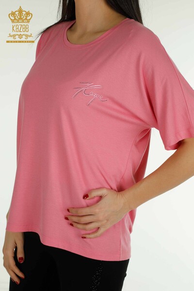 Wholesale Women's Blouse - Short Sleeve - Pink - 79302 | KAZEE - 2