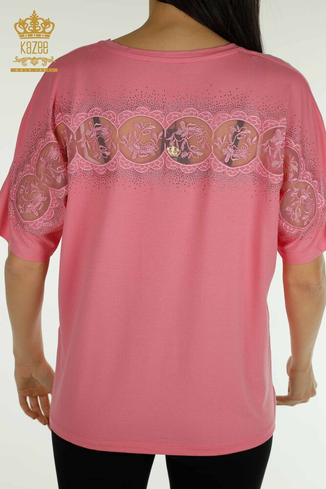 Wholesale Women's Blouse - Short Sleeve - Pink - 79302 | KAZEE - 6