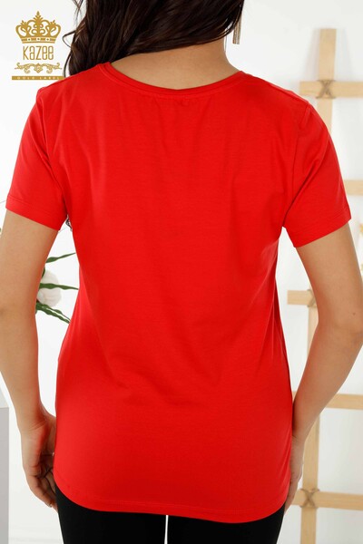 Wholesale Women's Blouse Short Sleeve Red - 79178 | KAZEE - 6