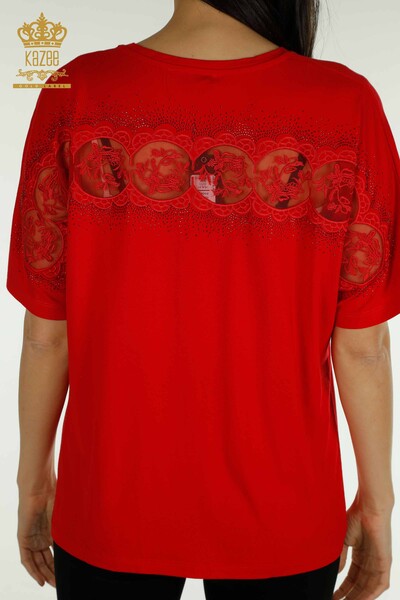 Wholesale Women's Blouse Short Sleeve Red - 79302 | KAZEE - 6