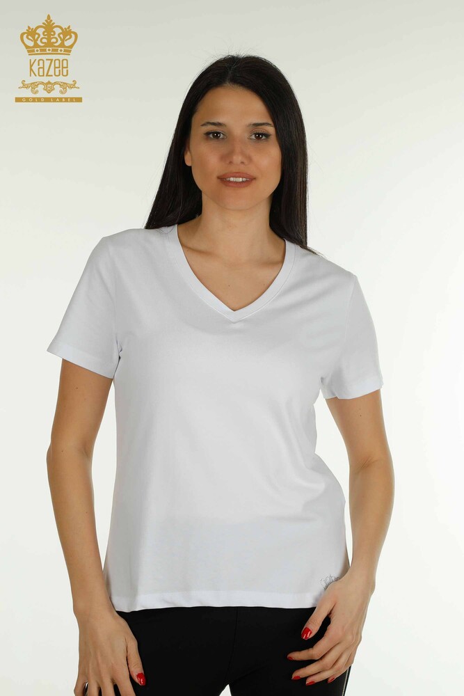 Wholesale Women's Blouse Short Sleeve White - 79561 | KAZEE - 1