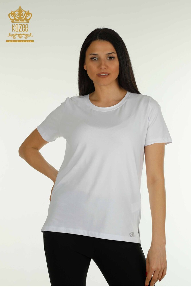 Wholesale Women's Blouse Short Sleeve White - 79563 | KAZEE - 1