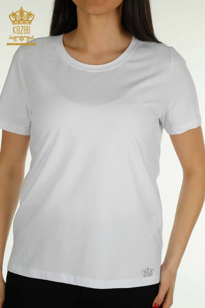 Wholesale Women's Blouse Short Sleeve White - 79563 | KAZEE - 2