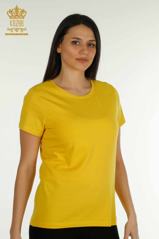 Wholesale Women's Blouse Short Sleeve Yellow - 79178 | KAZEE - 1