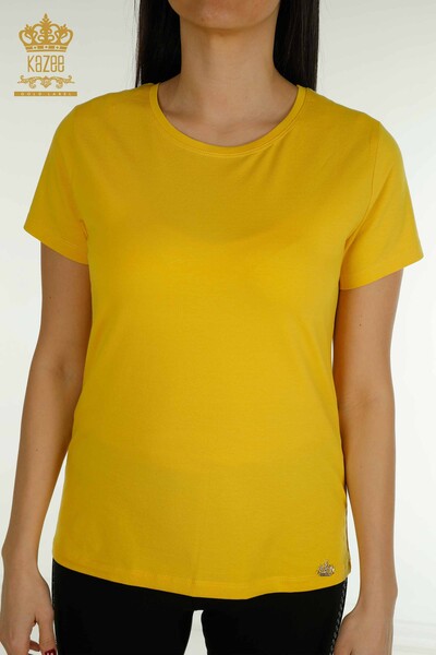 Wholesale Women's Blouse Short Sleeve Yellow - 79178 | KAZEE - 2