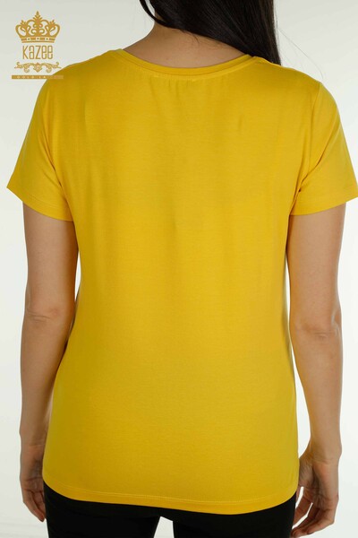 Wholesale Women's Blouse Short Sleeve Yellow - 79178 | KAZEE - 6