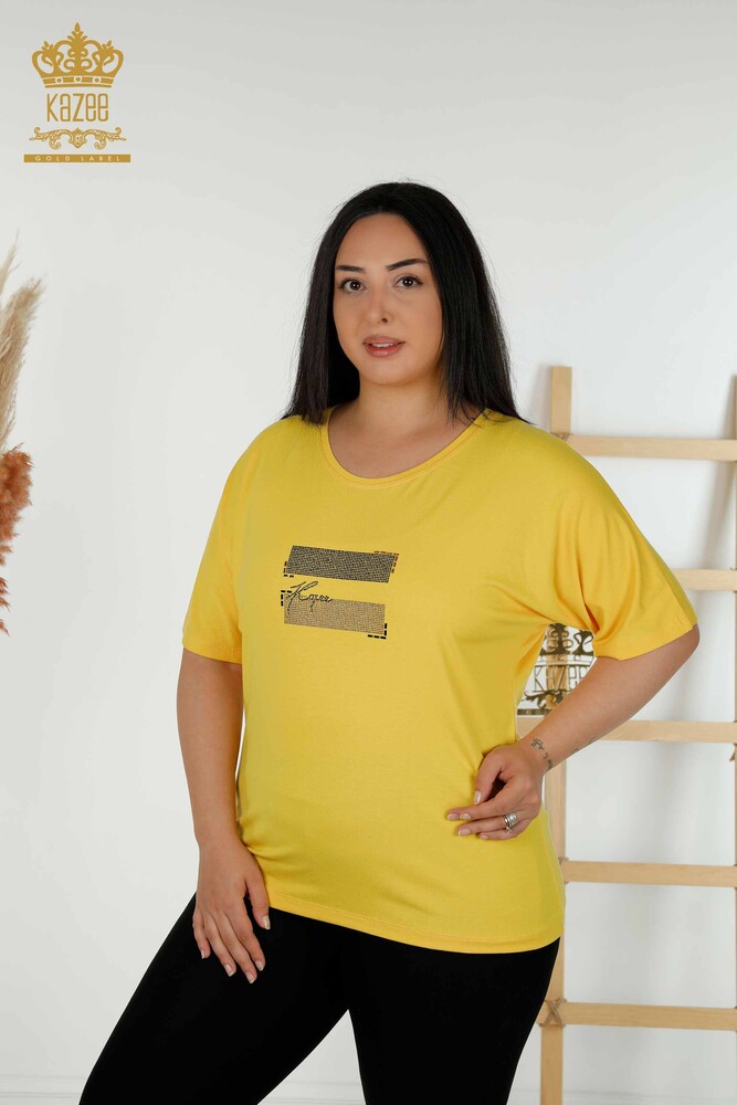 Wholesale Women's Blouse - Short Sleeve - Yellow - 79349 | KAZEE - 1