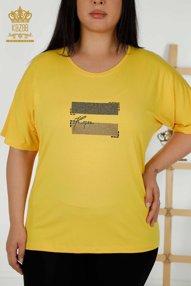 Wholesale Women's Blouse - Short Sleeve - Yellow - 79349 | KAZEE - 2