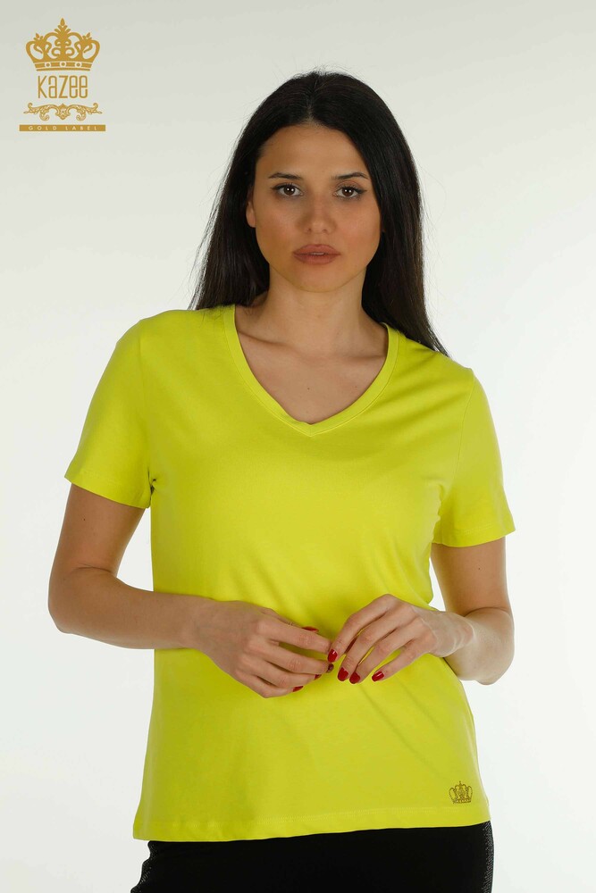 Wholesale Women's Blouse Short Sleeve Yellow - 79561 | KAZEE - 1