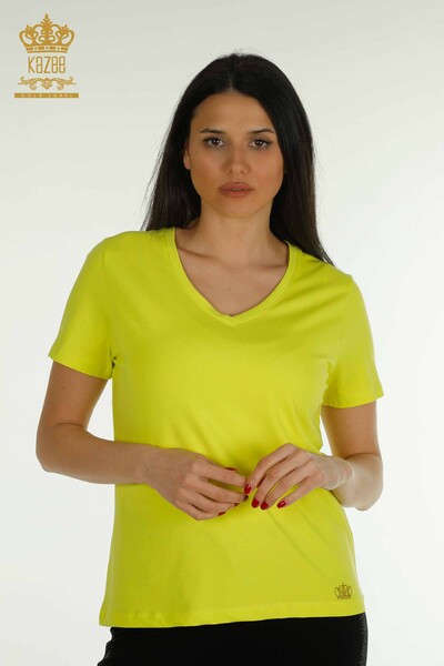 Wholesale Women's Blouse Short Sleeve Yellow - 79561 | KAZEE 