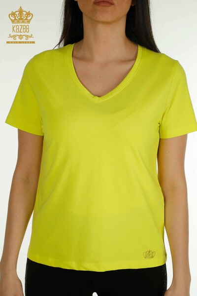 Wholesale Women's Blouse Short Sleeve Yellow - 79561 | KAZEE - 2