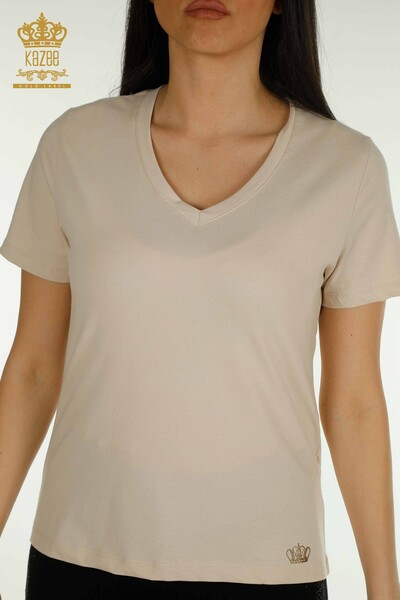 Wholesale Women's Blouse Short Sleeve Light Beige - 79561 | KAZEE - 2