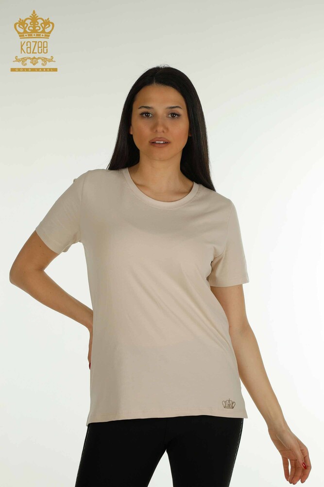 Wholesale Women's Blouse Short Sleeve Light Beige - 79563 | KAZEE - 1