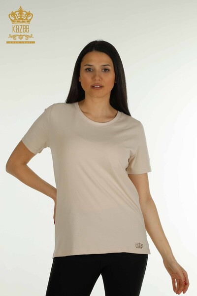 Wholesale Women's Blouse Short Sleeve Light Beige - 79563 | KAZEE 