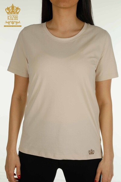 Wholesale Women's Blouse Short Sleeve Light Beige - 79563 | KAZEE - 2