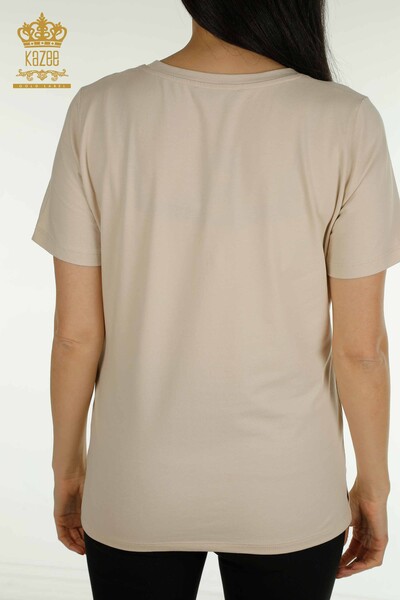 Wholesale Women's Blouse Short Sleeve Light Beige - 79563 | KAZEE - 7