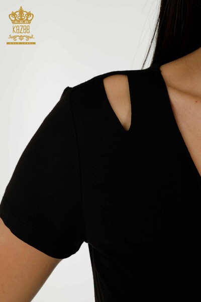 Wholesale Women's Blouse Shoulder Detailed Black - 79220 | KAZEE - 4