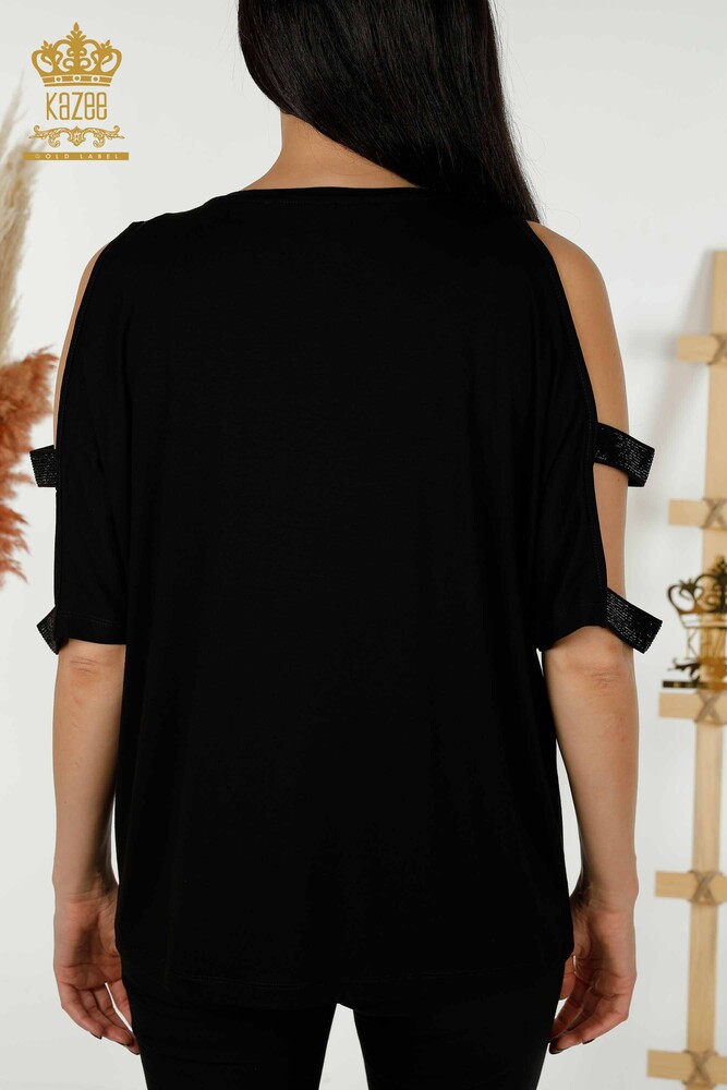 Wholesale Women's Blouse - Shoulder Detailed - Black - 79289 | KAZEE - 8