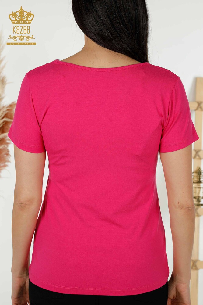 Wholesale Women's Blouse - Shoulder Detailed - Fuchsia - 79220 | KAZEE - 7