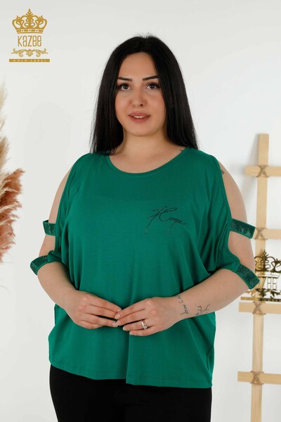 Wholesale Women's Blouse Shoulder Detailed Green - 79108 | KAZEE 