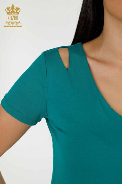 Wholesale Women's Blouse Shoulder Detailed Green - 79220 | KAZEE - 2