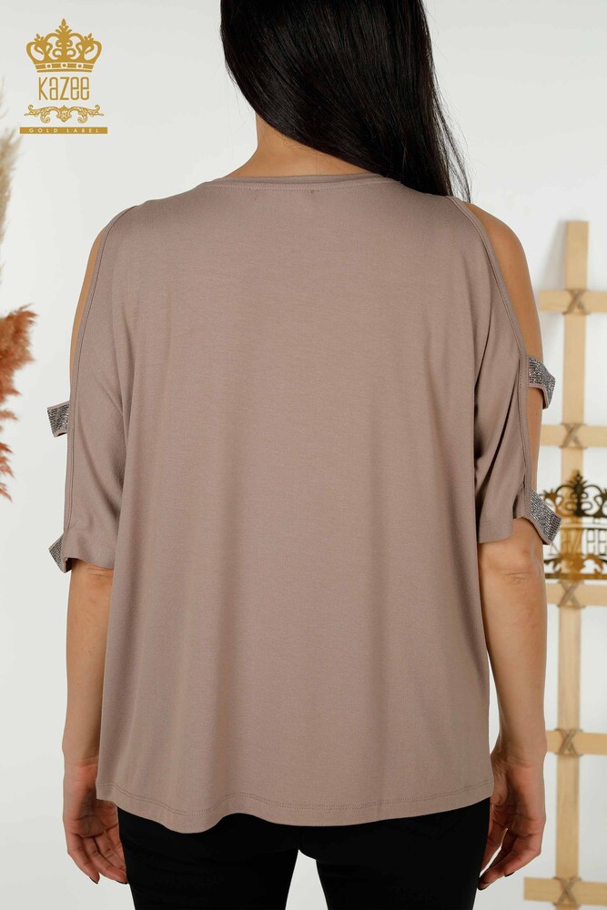 Wholesale Women's Blouse - Shoulder Detailed - Mink - 79289 | KAZEE - 9