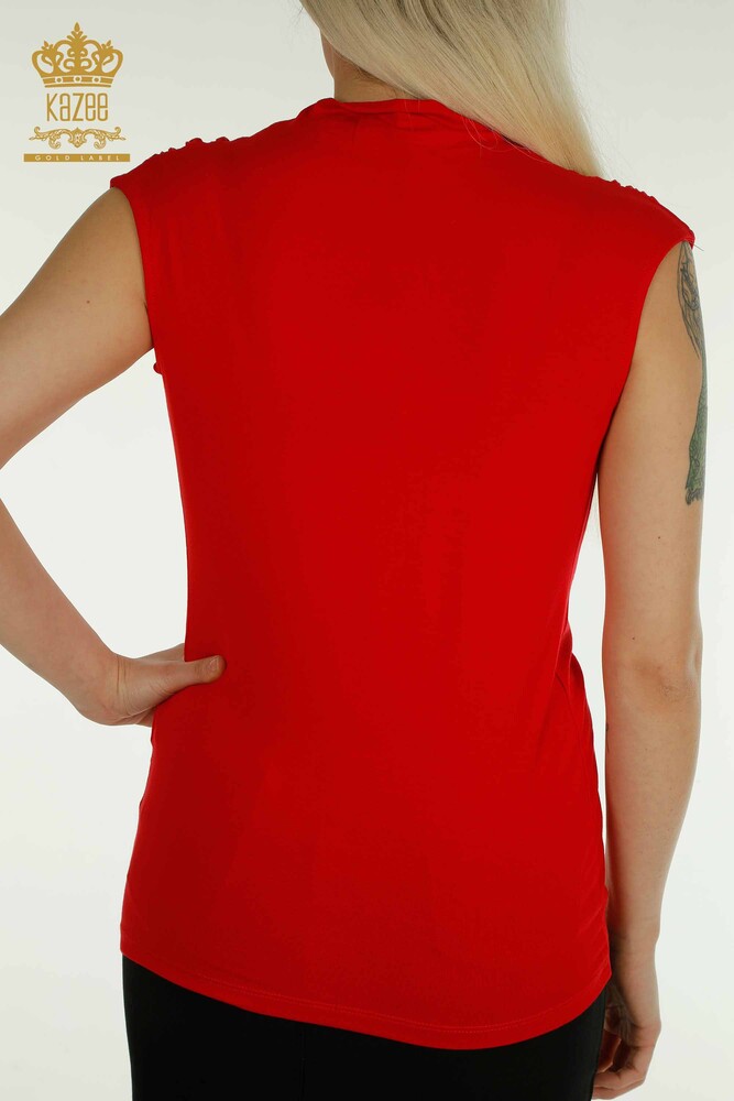 Wholesale Women's Blouse - Sleeveless - Red - 79312 | KAZEE - 6