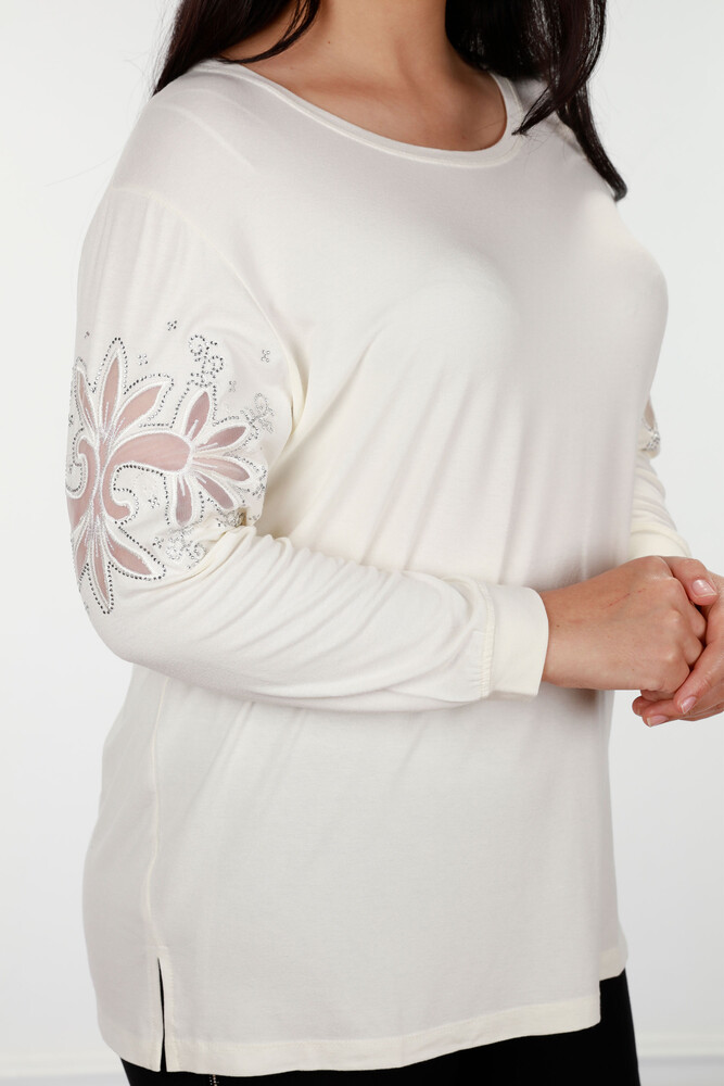 Wholesale Women's Blouse Sleeves Detailed Stone Embroidered - 77928 | KAZEE - 8