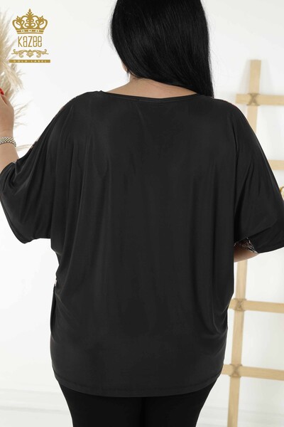 Wholesale Women's Blouse - Stone Embroidered - Black - 12060 | KAZEE - 7