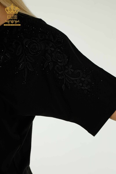 Wholesale Women's Blouse - Stone Embroidered - Black - 79097 | KAZEE - 4