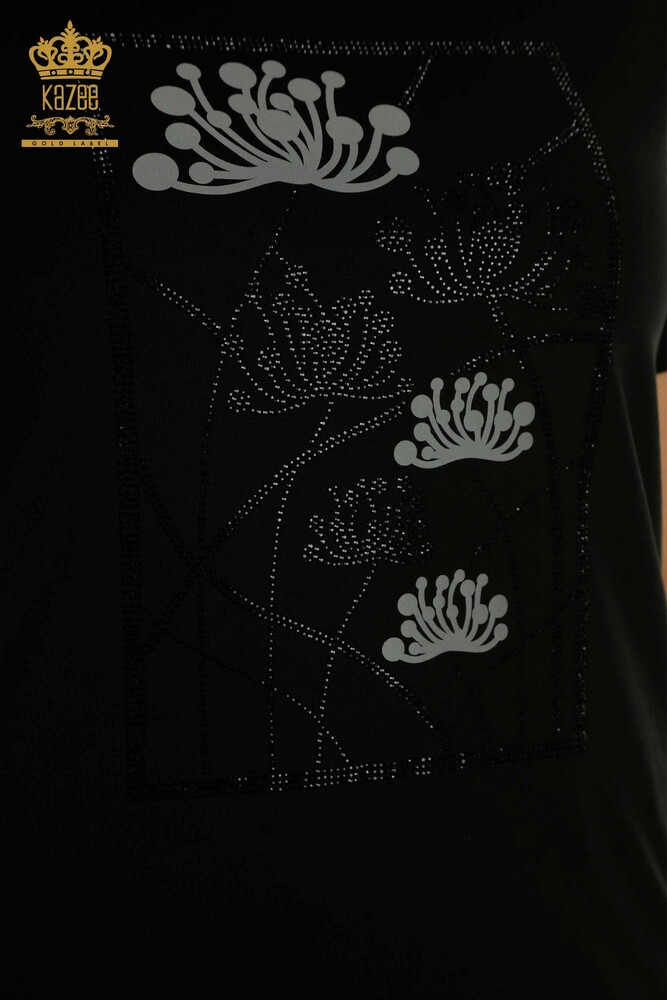 Wholesale Women's Blouse Stone Embroidered Black - 79863 | KAZEE - 3