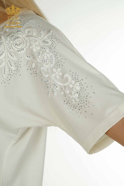 Wholesale Women's Blouse - Stone Embroidered - Ecru - 79097 | KAZEE - 4