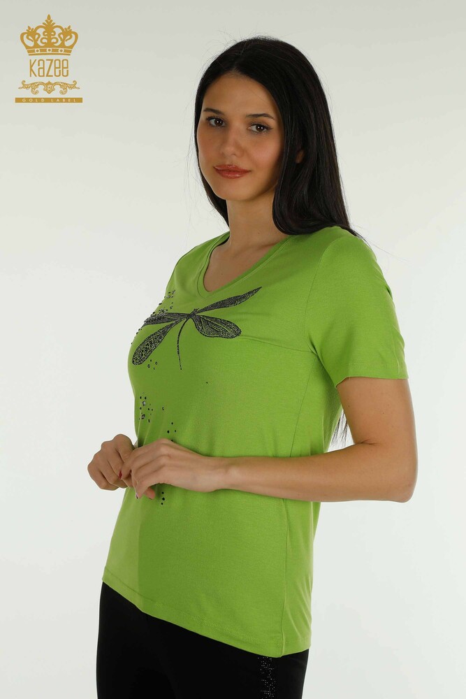 Wholesale Women's Blouse - Stone Embroidered - Pistachio Green - 79362 | KAZEE - 1