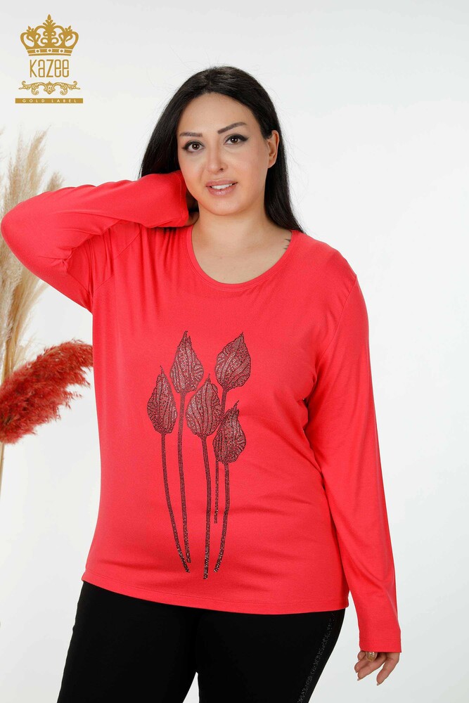 Wholesale Women's Blouse Stone Embroidered Pomegranate Flower - 79041 | KAZEE - 1