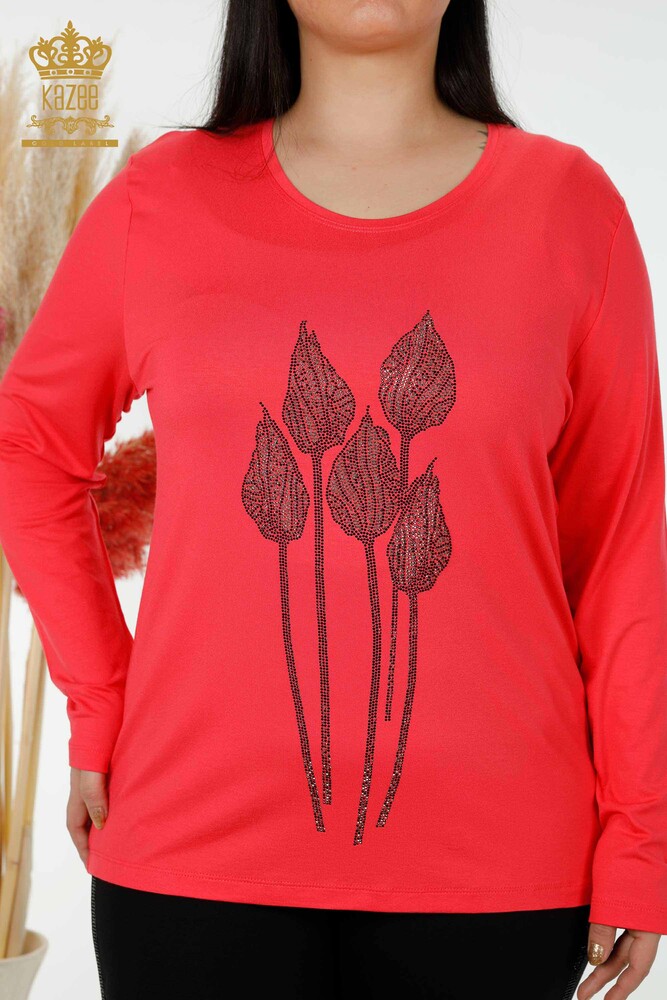 Wholesale Women's Blouse Stone Embroidered Pomegranate Flower - 79041 | KAZEE - 2