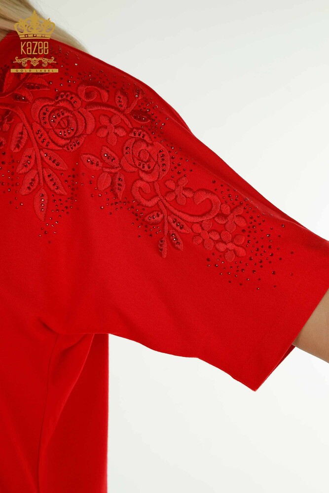 Wholesale Women's Blouse - Stone Embroidered - Red - 79097 | KAZEE - 4