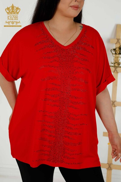 Wholesale Women's Blouse - Stone Embroidered - Red - 79321 | KAZEE - 2