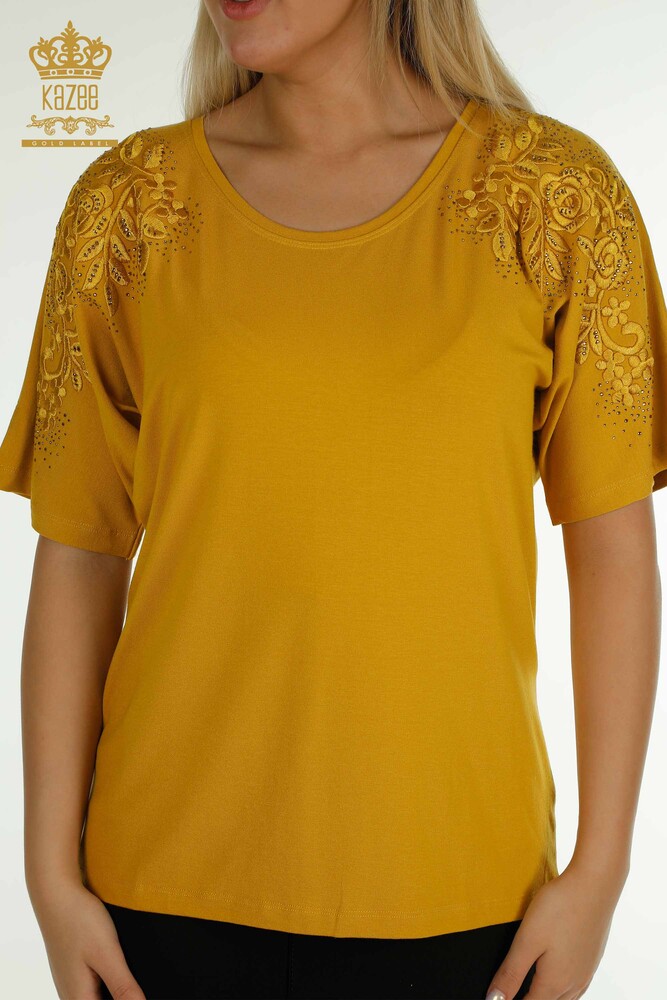 Wholesale Women's Blouse - Stone Embroidered - Saffron - 79097 | KAZEE - 2