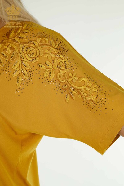 Wholesale Women's Blouse - Stone Embroidered - Saffron - 79097 | KAZEE - 4