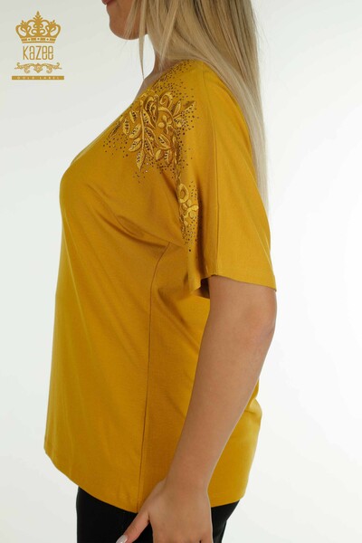 Wholesale Women's Blouse - Stone Embroidered - Saffron - 79097 | KAZEE - 5