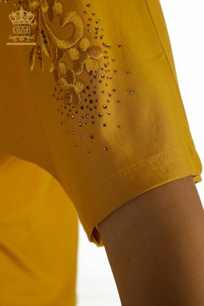 Wholesale Women's Blouse - Stone Embroidered - Saffron - 79097 | KAZEE - 6