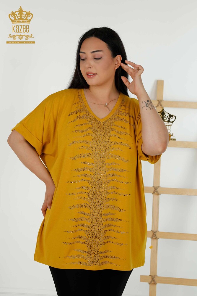 Wholesale Women's Blouse - Stone Embroidered - Saffron - 79321 | KAZEE - 1