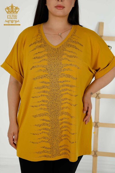 Wholesale Women's Blouse - Stone Embroidered - Saffron - 79321 | KAZEE - 2