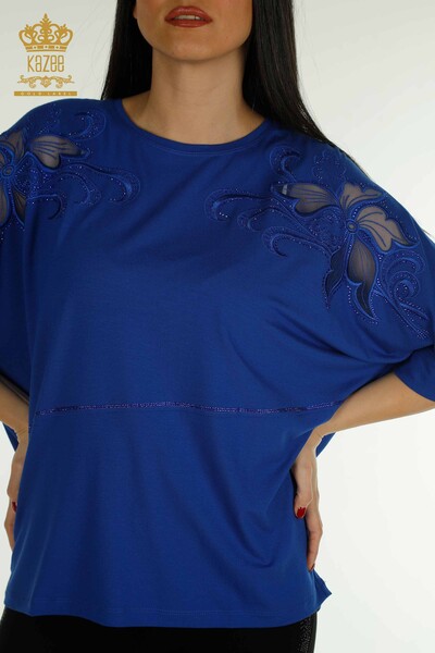 Wholesale Women's Blouse - Stone Embroidered - Saks - 79057 | KAZEE - 2