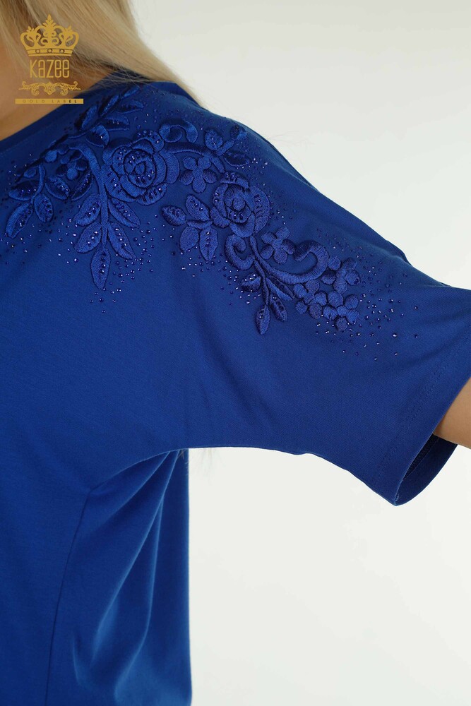 Wholesale Women's Blouse - Stone Embroidered - Saks - 79097 | KAZEE - 4