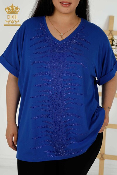 Wholesale Women's Blouse - Stone Embroidered - Saks - 79321 | KAZEE - 2